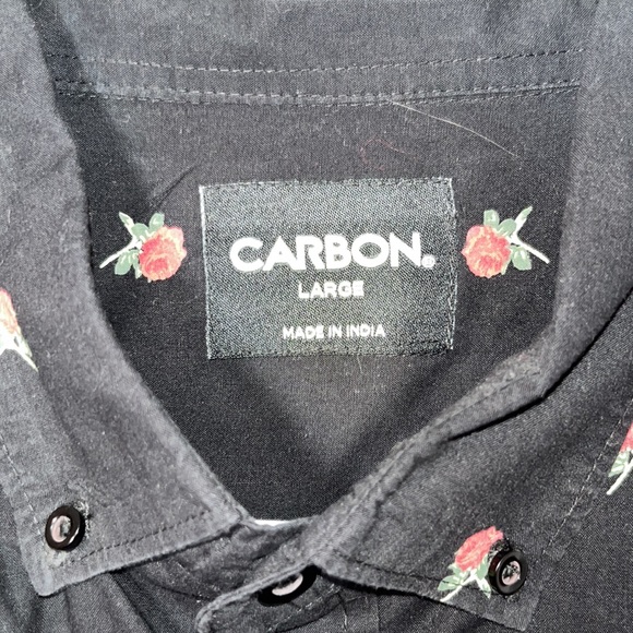 Casual Short Sleeve Button Down Black w/ Roses - Picture 2 of 3
